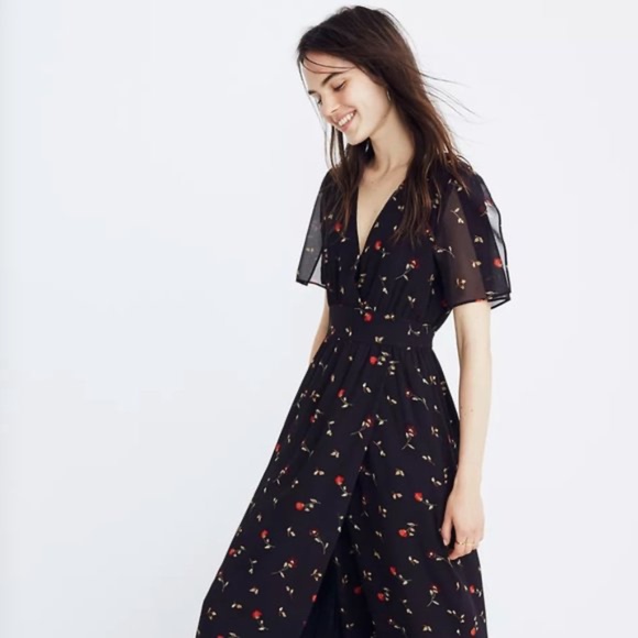 Madewell Tulip Sleeve Navy Floral Maxi Dress 6 - Picture 1 of 9
